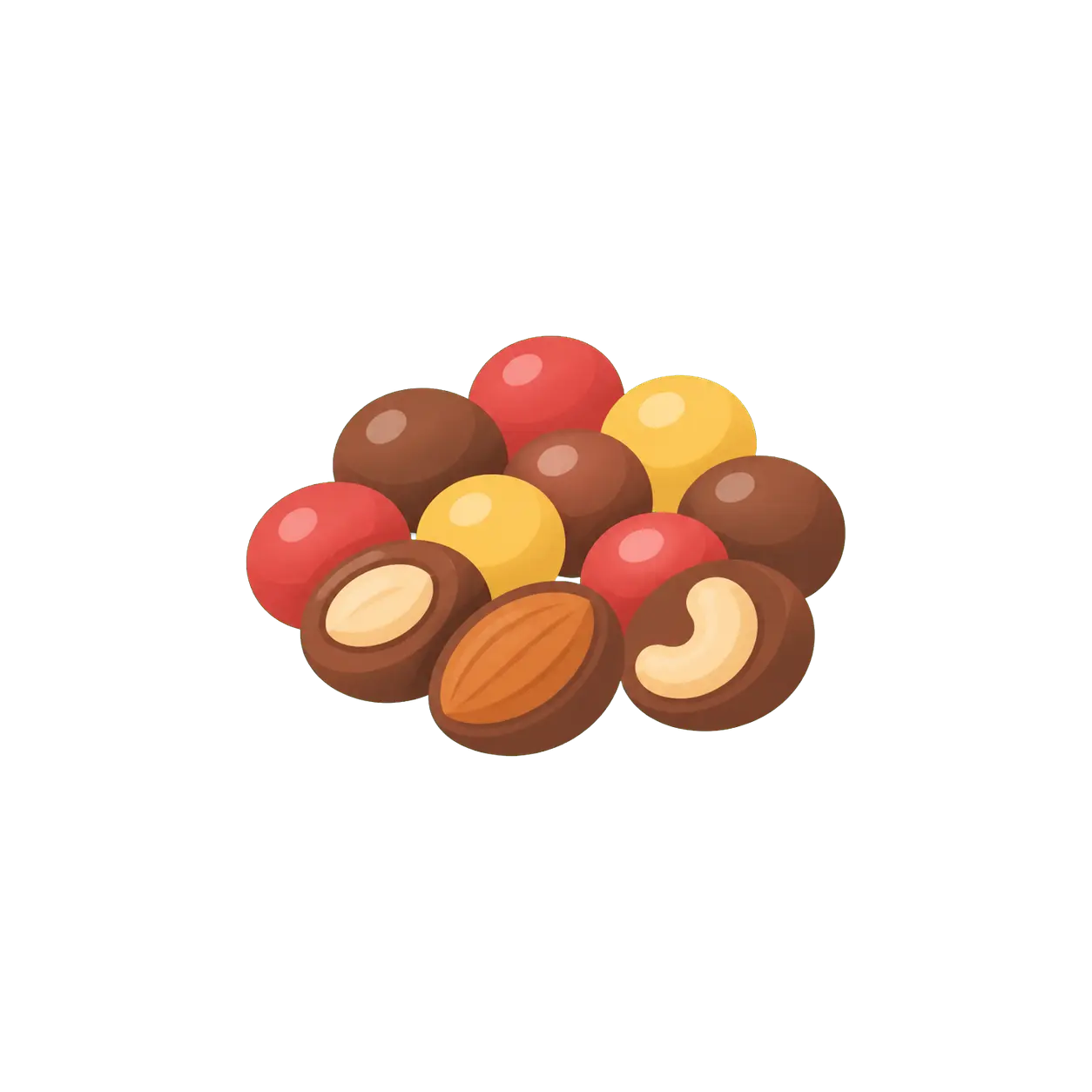 Grageas y frutos secos con chocolate